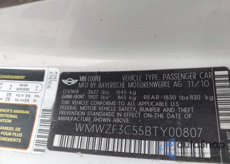 2011 Mini Cooper Clubman из США, поврежденный, VIN WMWZF3C55BTY00807